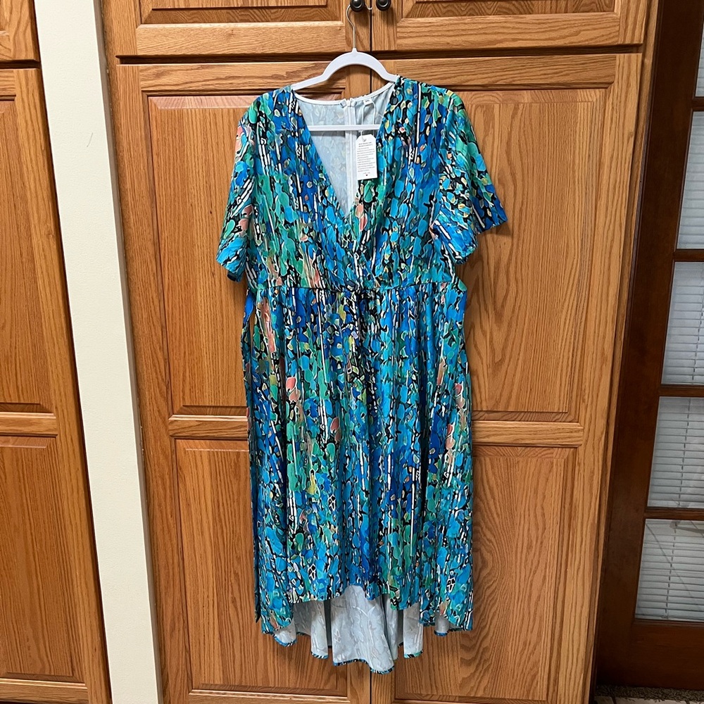 Vibrant Blue and Green Patterned Dress, NWT, Size XXL